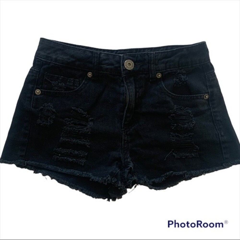 Mudd- Juniors Black Distressed Jean Shorts Size 1